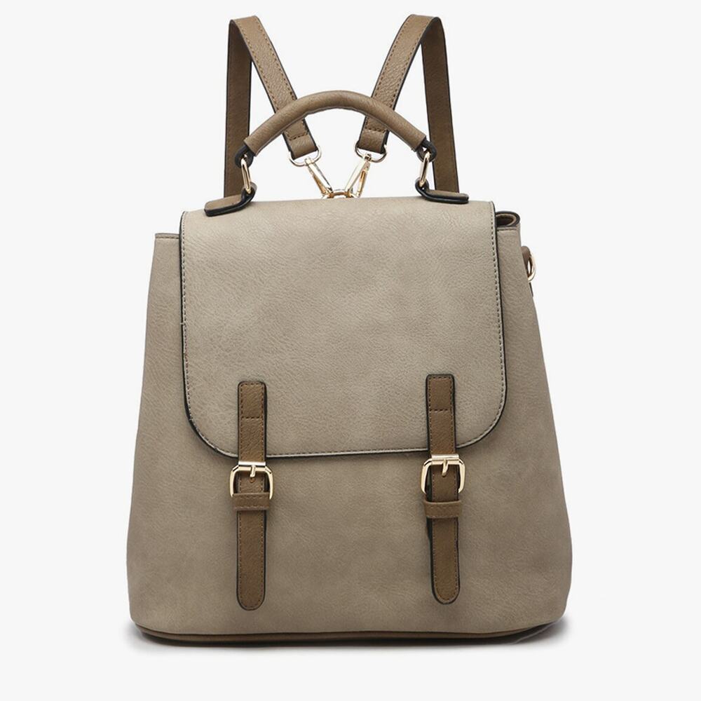 Brooks Convertible Vegan Leather Backpack & Shoulder Bag in Lt. Khaki